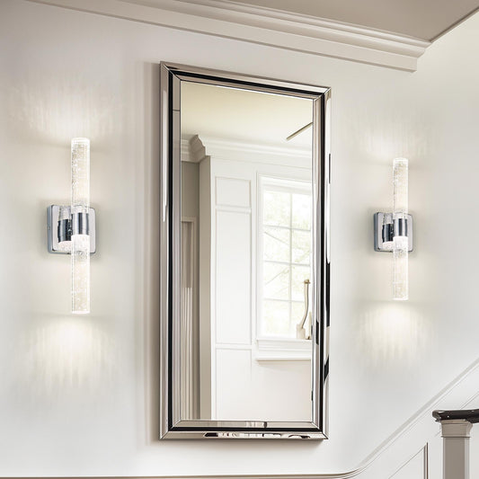 17"(H) Contemporary Crystal Wall Light, Chrome Finish with Bubble Crystal, 2-Light Sconce for Bathroom, Bedroom, Hallway – Modern Indoor Lighting Fixture