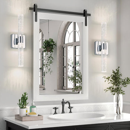 17"(H) Contemporary Crystal Wall Light, Chrome Finish with Bubble Crystal, 2-Light Sconce for Bathroom, Bedroom, Hallway – Modern Indoor Lighting Fixture