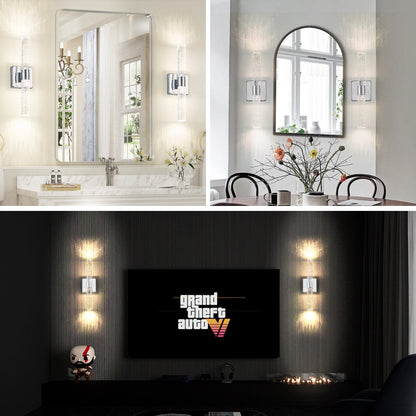 17"(H) Contemporary Crystal Wall Light, Chrome Finish with Bubble Crystal, 2-Light Sconce for Bathroom, Bedroom, Hallway – Modern Indoor Lighting Fixture