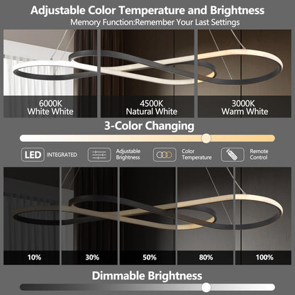 39" Modern LED Pendant Light, Infinity Design Hanging Ceiling Fixture, Adjustable Height, Dimmable for Living Room, Dining Room, Bedroom, Black Finish