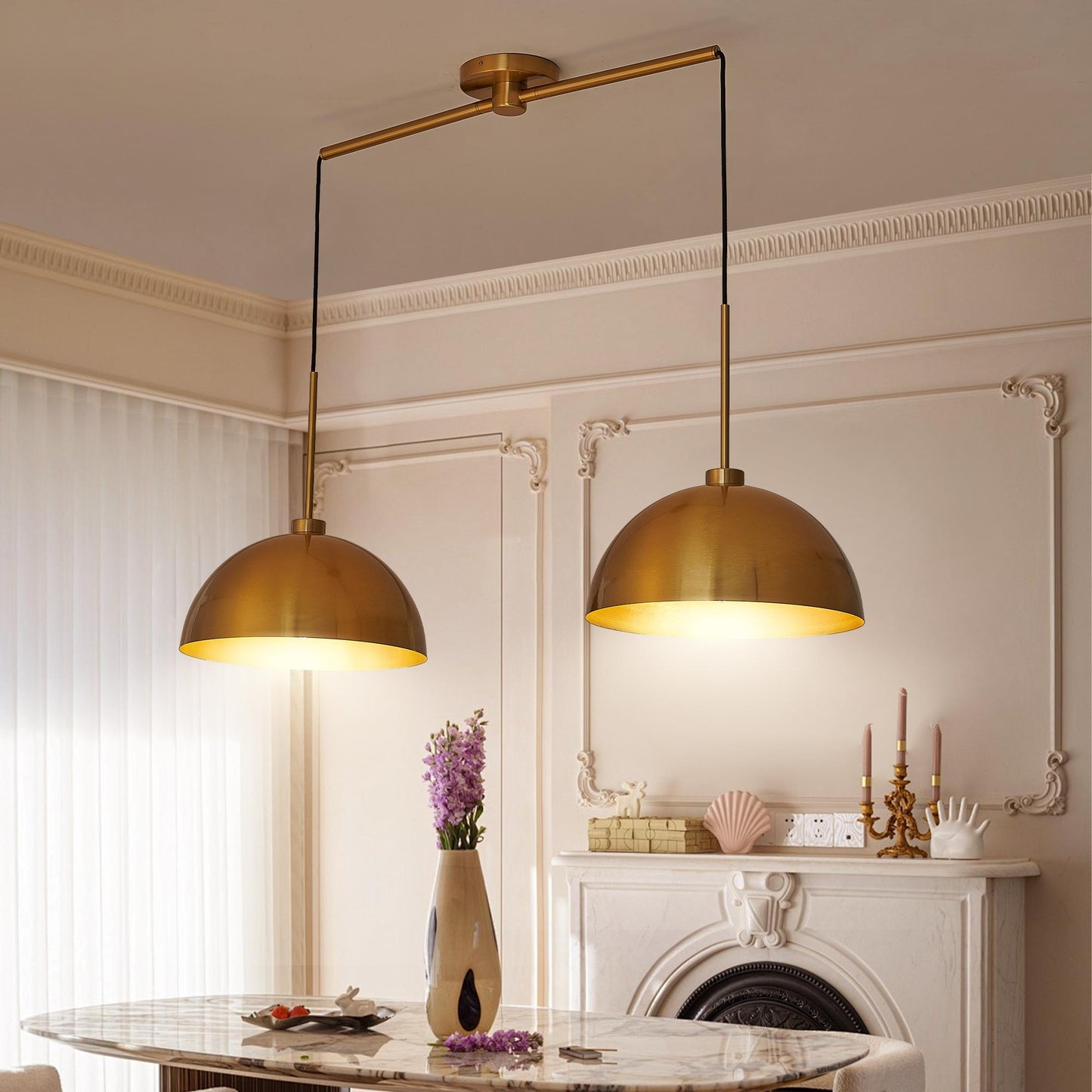 41" Industrial Modern Copper Color Double Pendant Light – Adjustable Ceiling Hanging Lamp with Bright Finish for Dining Room, Kitchen, or Living Room – Stylish and Durable Lighting Fixture (No Bulbs)