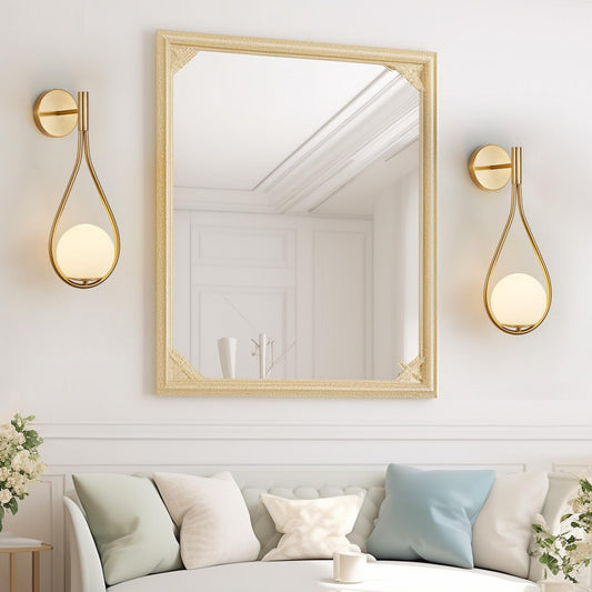 19" Set of 2 Modern Golden Wall Sconces with Opal Glass Globe, Mid-Century Design, Luxury Wall Lights for Bedroom, Living Room, Hallway (No Bulb)