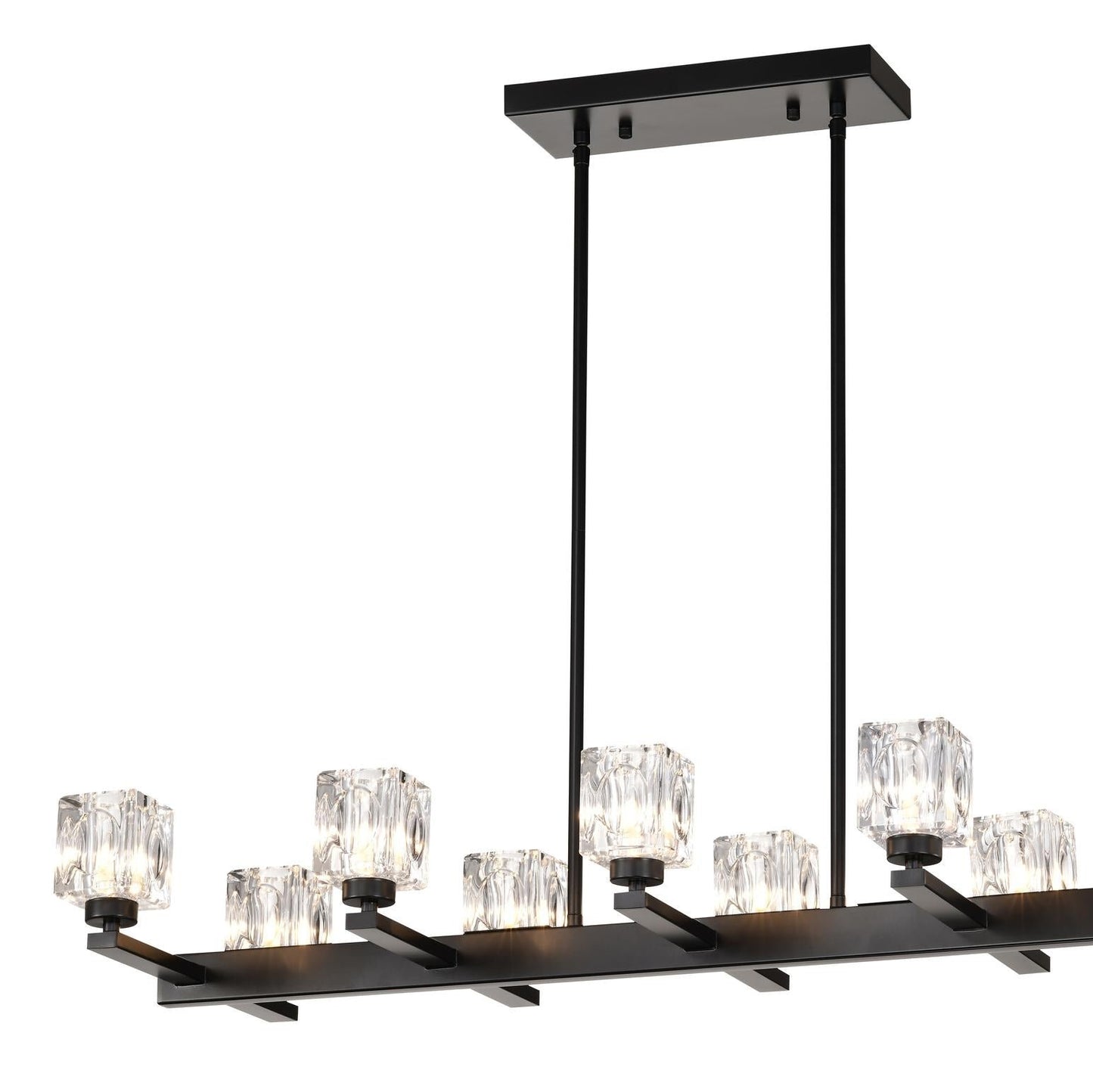 Chandelier for Dining Room, 10-Light Black Farmhouse Linear Pendant Light Fixture, Modern Crystal Hanging Lighting Chandelier for Kitchen Island, Bar, Long Table, G9 Bulb(10*G9*MAX 40W)