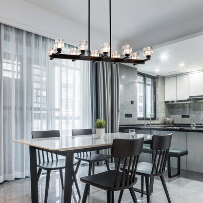 Chandelier for Dining Room, 10-Light Black Farmhouse Linear Pendant Light Fixture, Modern Crystal Hanging Lighting Chandelier for Kitchen Island, Bar, Long Table, G9 Bulb(10*G9*MAX 40W)