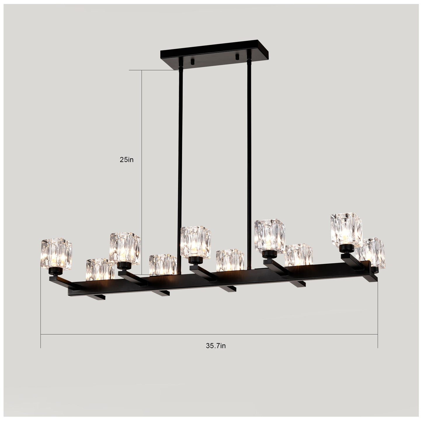 Chandelier for Dining Room, 10-Light Black Farmhouse Linear Pendant Light Fixture, Modern Crystal Hanging Lighting Chandelier for Kitchen Island, Bar, Long Table, G9 Bulb(10*G9*MAX 40W)