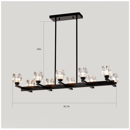 Chandelier for Dining Room, 10-Light Black Farmhouse Linear Pendant Light Fixture, Modern Crystal Hanging Lighting Chandelier for Kitchen Island, Bar, Long Table, G9 Bulb(10*G9*MAX 40W)