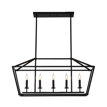 5-Light Farmhouse Kitchen Island Lighting,5 Light Industrial Linear Chandelier for Dining Room Metal Matte Black Finish Hanging Pendant Light Fixture for Bedroom Living Room Hallway Conference Room