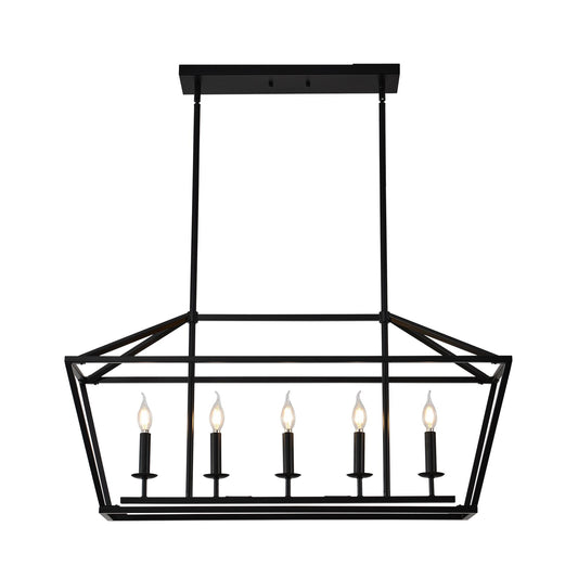 5-Light Farmhouse Kitchen Island Lighting,5 Light Industrial Linear Chandelier for Dining Room Metal Matte Black Finish Hanging Pendant Light Fixture for Bedroom Living Room Hallway Conference Room