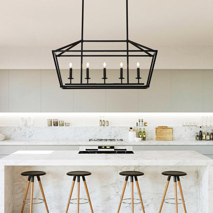 5-Light Farmhouse Kitchen Island Lighting,5 Light Industrial Linear Chandelier for Dining Room Metal Matte Black Finish Hanging Pendant Light Fixture for Bedroom Living Room Hallway Conference Room