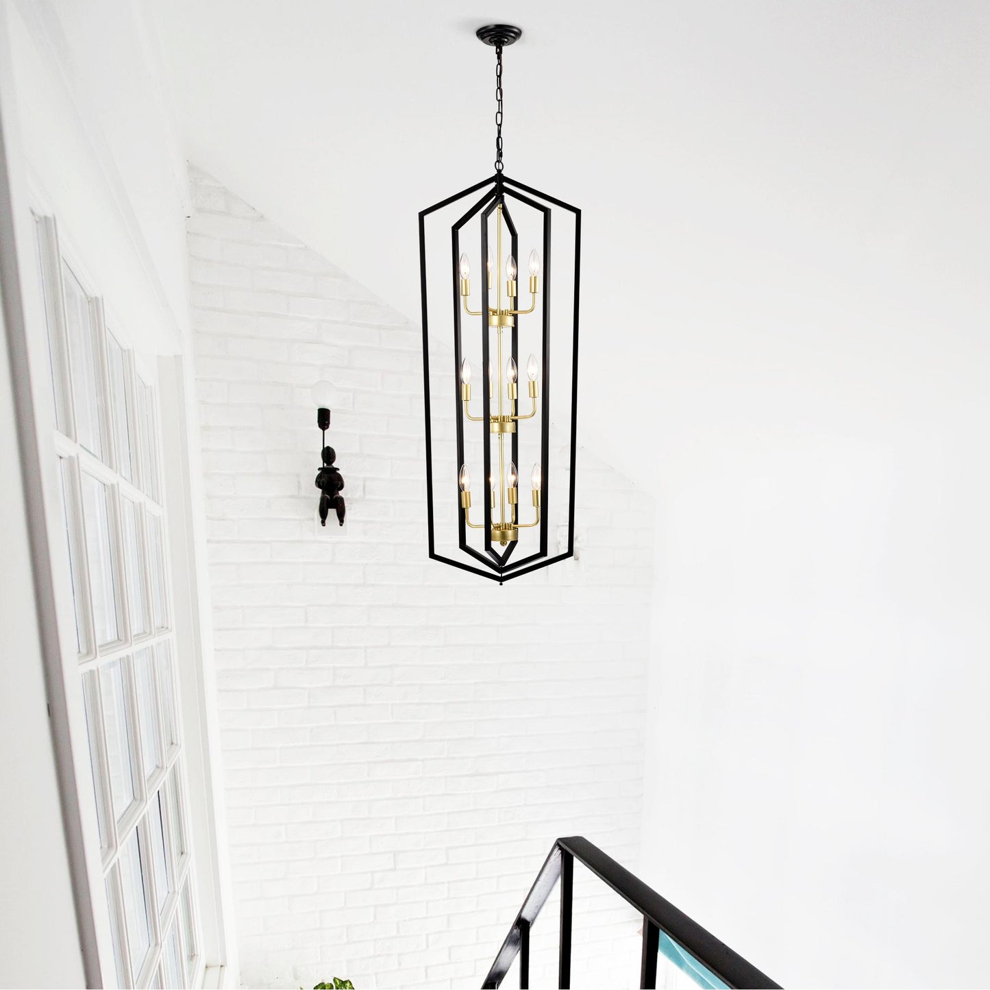 12-Light Lantern Tired Farmhouse Ceiling Hanging Light Black Chandelier Metal Modern Pendant Light Fixtures for Kitchen Island Dining Room Living Room Foyer Entryway(E12 Bulbs Not Included)