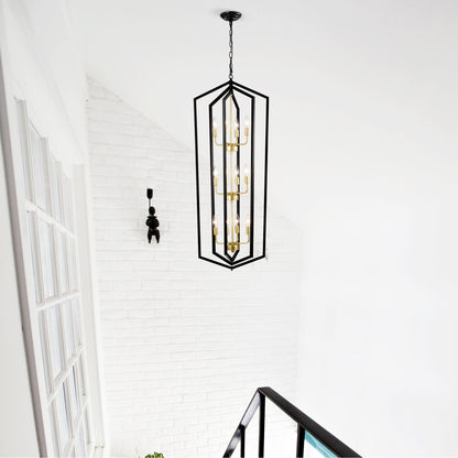 12-Light Lantern Tired Farmhouse Ceiling Hanging Light Black Chandelier Metal Modern Pendant Light Fixtures for Kitchen Island Dining Room Living Room Foyer Entryway(E12 Bulbs Not Included)