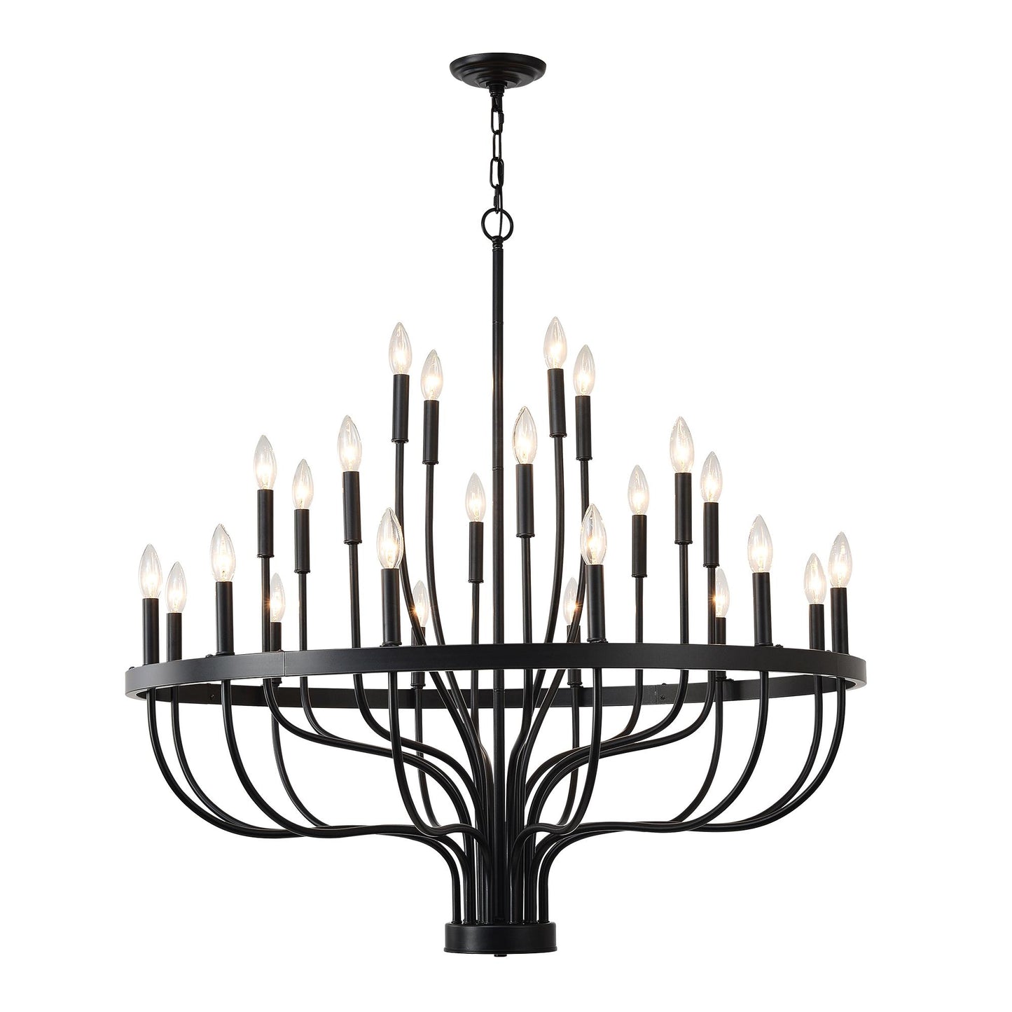 24-Light Black Chandelier Industrial Iron Candle Chandelier Modern Suspended Farmhouse Chandeliers Pendant Light Fixtures for Dining Room Bedroom Living Room Kitchen Island Foyer E12 Bulb (NO Include)