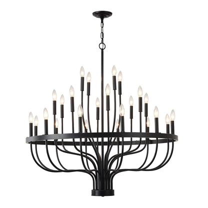 24-Light Black Chandelier Industrial Iron Candle Chandelier Modern Suspended Farmhouse Chandeliers Pendant Light Fixtures for Dining Room Bedroom Living Room Kitchen Island Foyer E12 Bulb (NO Include)