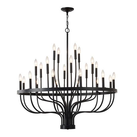 24-Light Black Chandelier Industrial Iron Candle Chandelier Modern Suspended Farmhouse Chandeliers Pendant Light Fixtures for Dining Room Bedroom Living Room Kitchen Island Foyer E12 Bulb (NO Include)