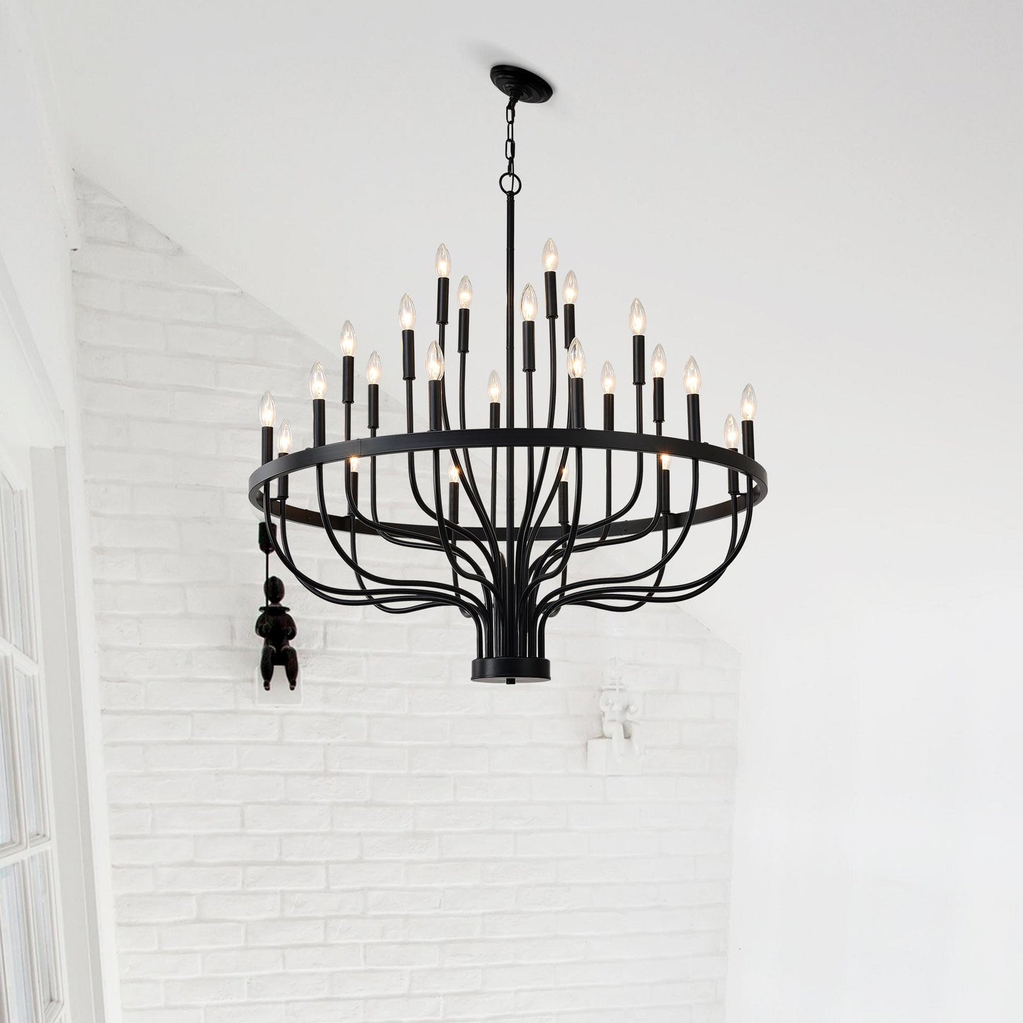24-Light Black Chandelier Industrial Iron Candle Chandelier Modern Suspended Farmhouse Chandeliers Pendant Light Fixtures for Dining Room Bedroom Living Room Kitchen Island Foyer E12 Bulb (NO Include)