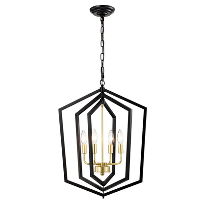 18.11" Matte Black + Gold Chandelier for Dining Room, 4-Light Kitchen Chandelier Light Fixture Modern Metal Industrial  Chandeliers for Farmhouse Entryway Living Room (E12 Bulbs Not Included)