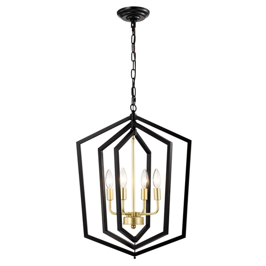 18.11" Matte Black + Gold Chandelier for Dining Room, 4-Light Kitchen Chandelier Light Fixture Modern Metal Industrial  Chandeliers for Farmhouse Entryway Living Room (E12 Bulbs Not Included)