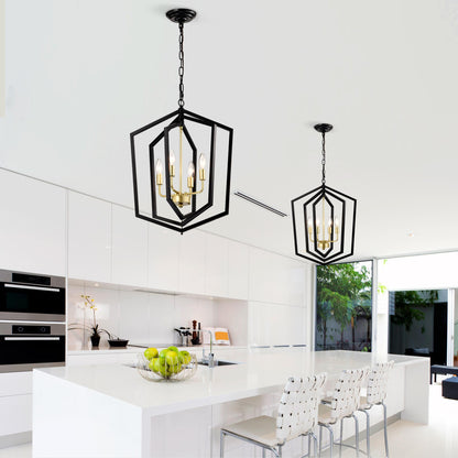 18.11" Matte Black + Gold Chandelier for Dining Room, 4-Light Kitchen Chandelier Light Fixture Modern Metal Industrial  Chandeliers for Farmhouse Entryway Living Room (E12 Bulbs Not Included)