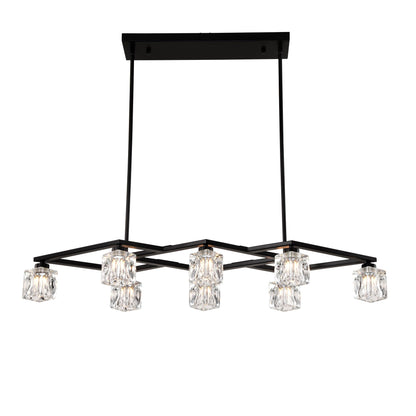 Matte Black Crystal  Chandelier for Dining Room, 8-Light Kitchen Chandelier Light Fixture Modern Metal Industrial  Chandeliers for Farmhouse Entryway Living Room (8*G9 Bulbs Included)