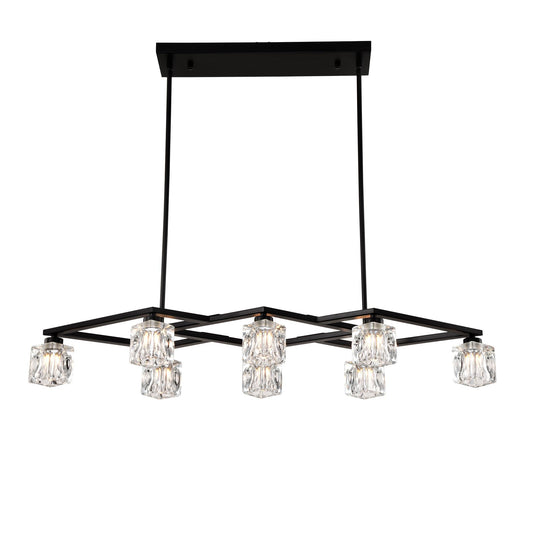 Matte Black Crystal  Chandelier for Dining Room, 8-Light Kitchen Chandelier Light Fixture Modern Metal Industrial  Chandeliers for Farmhouse Entryway Living Room (8*G9 Bulbs Included)