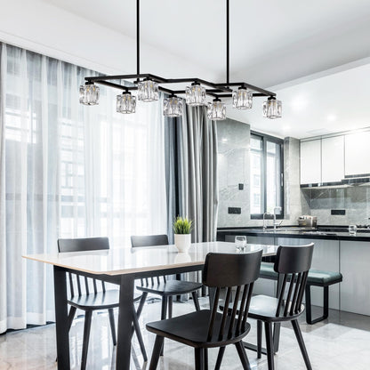Matte Black Crystal  Chandelier for Dining Room, 8-Light Kitchen Chandelier Light Fixture Modern Metal Industrial  Chandeliers for Farmhouse Entryway Living Room (8*G9 Bulbs Included)