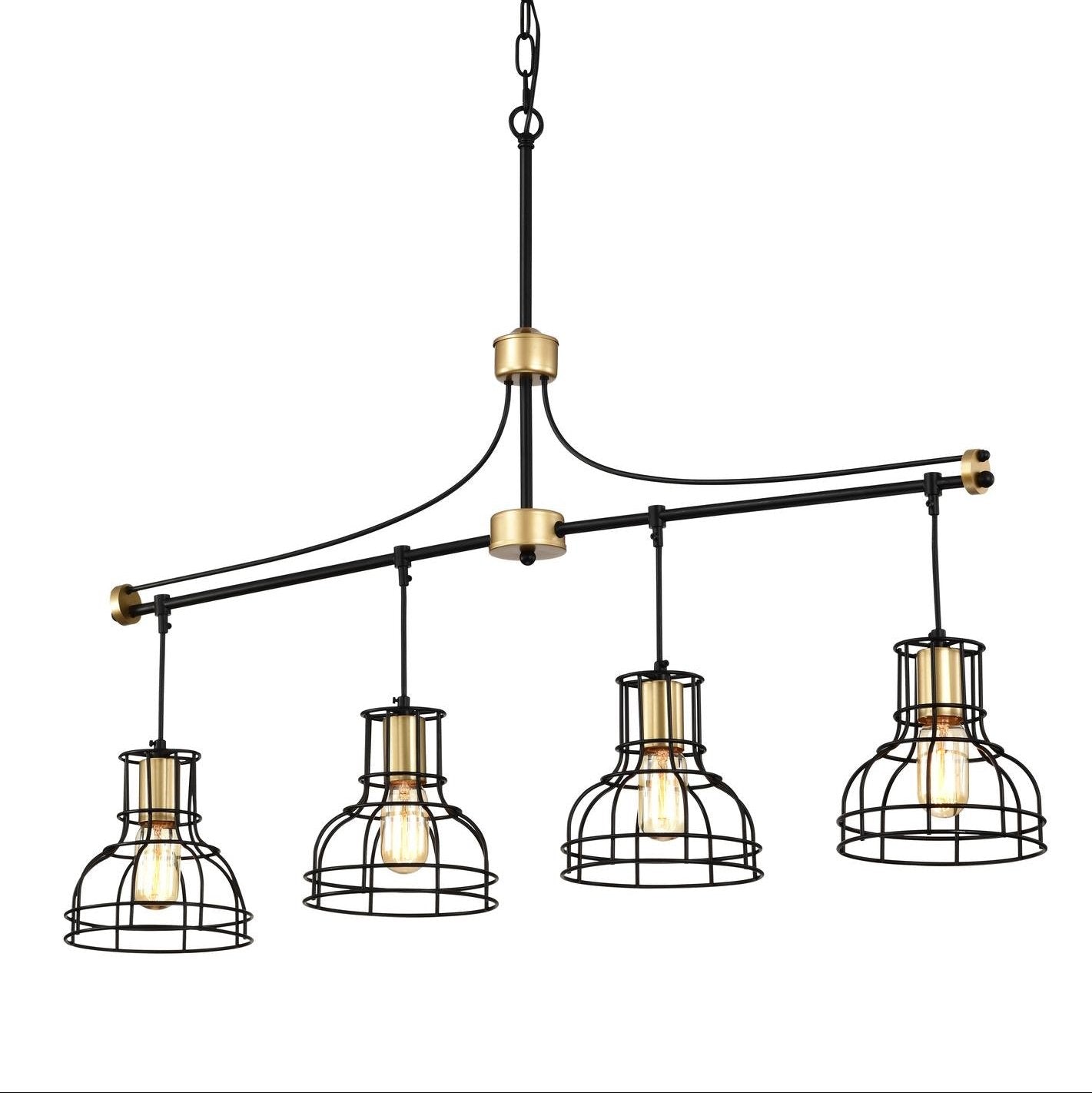 Dining Room Light Fixture/Chandelier Over Table, 40-Inch Hanging for Farmhouse Linear Chandeliers,4-Light Kitchen Island Lighting,Matte Black and Matte Gold Ceiling Chandelier,with Metal lampshade