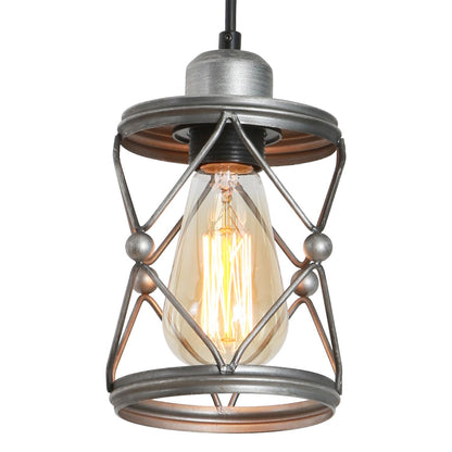 Industrial Pendant Lighting for Kitchen Island, Rustic Mini Cage Pendant Light, Farmhouse Pendant Lamp with Silver Grey Adjustable for Dining Room, Hallway, Entryway, Bedroom