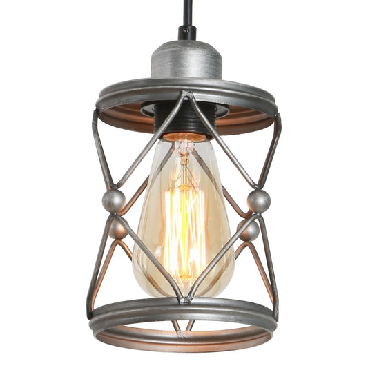 Industrial Pendant Lighting for Kitchen Island, Rustic Mini Cage Pendant Light, Farmhouse Pendant Lamp with Silver Grey Adjustable for Dining Room, Hallway, Entryway, Bedroom