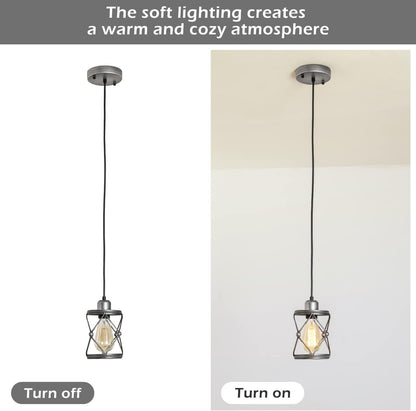 Industrial Pendant Lighting for Kitchen Island, Rustic Mini Cage Pendant Light, Farmhouse Pendant Lamp with Silver Grey Adjustable for Dining Room, Hallway, Entryway, Bedroom