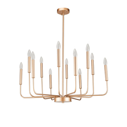 12-Light Modern Gold Farmhouse Iron Chandelier, Adjustable Height E12 Bulb, Classic Candle Hanging Pendant Light For Living Room Dining Room