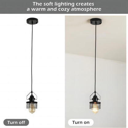 Industrial Black Pendant Light Metal Cage Pendant Lights Dining Room Hanging Lighting for Kitchen Island Living Room Bedroom Entryy Barn Farmhouse,Spring Shade,E26 Bulb(1 Light)