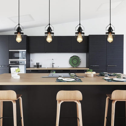 Industrial Black Pendant Light Metal Cage Pendant Lights Dining Room Hanging Lighting for Kitchen Island Living Room Bedroom Entryy Barn Farmhouse,Spring Shade,E26 Bulb(1 Light)
