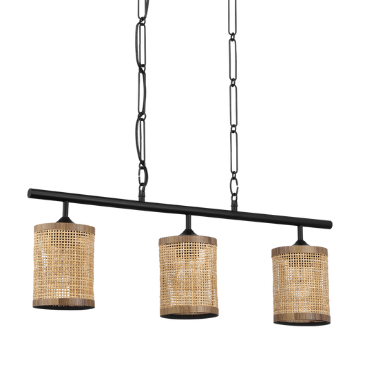 Elysian Three Lights Island With Natural Rattan Shade Farmhouse Chain Ceiling Lamp