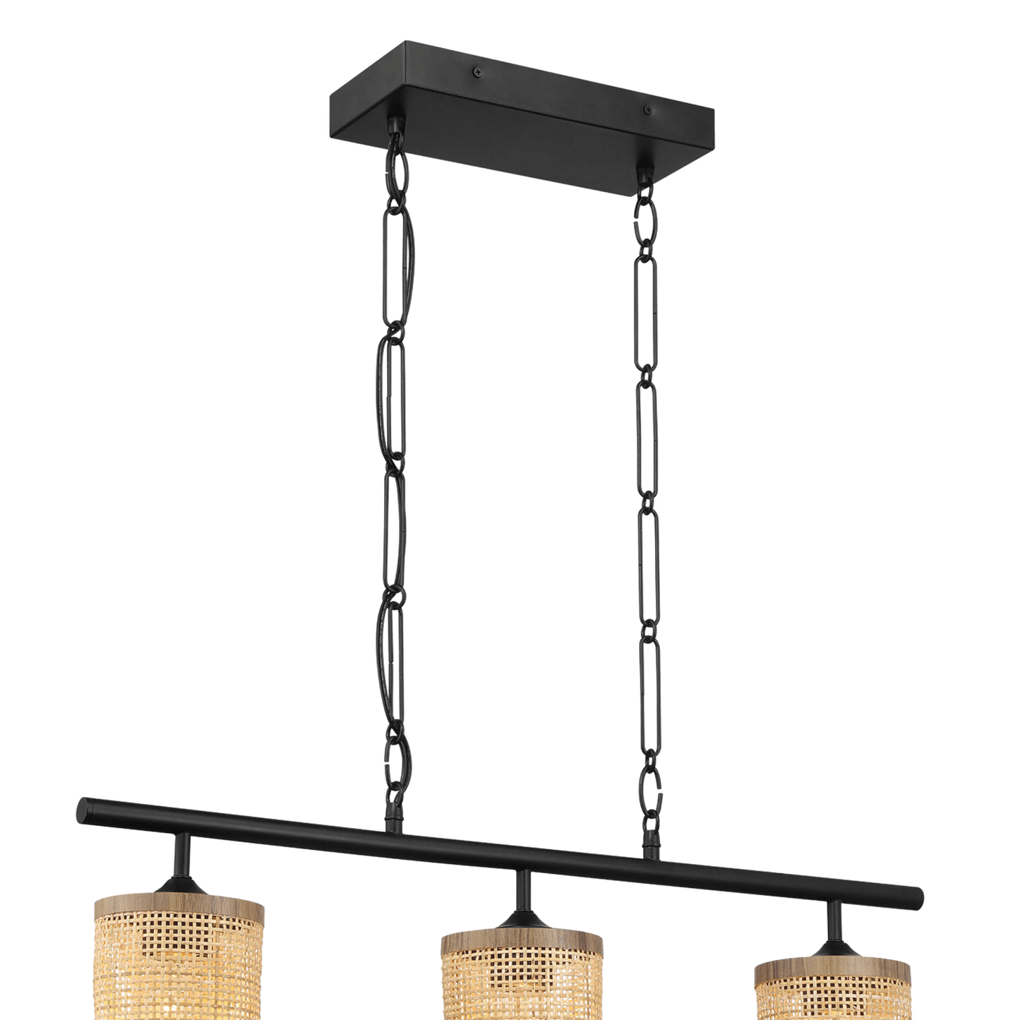 Elysian Three Lights Island With Natural Rattan Shade Farmhouse Chain Ceiling Lamp