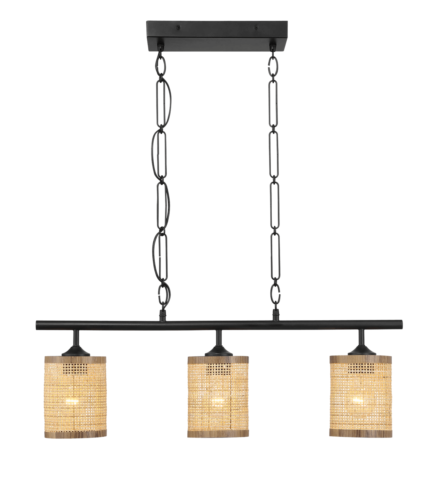 Elysian Three Lights Island With Natural Rattan Shade Farmhouse Chain Ceiling Lamp