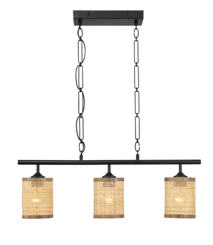 Elysian Three Lights Island With Natural Rattan Shade Farmhouse Chain Ceiling Lamp
