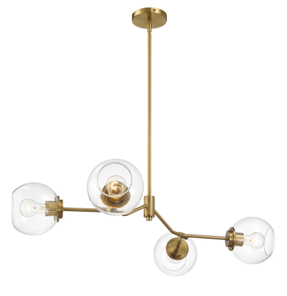 Jewel Four Lights Modern Farmhouse Chandelier Ceiling Hanging Light Fixture For Kitchen Island Dining Room 36"L × 20"W × 7.25"H with Clear Glass