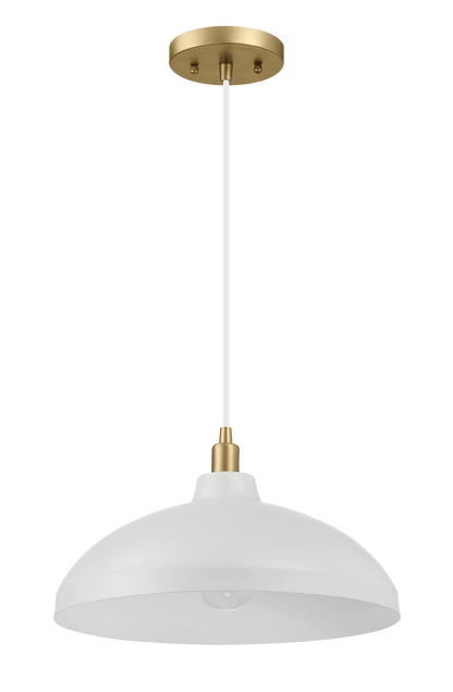 Astral Single Light White Pendant Lamp with Golder Brass Finish for Entrance Kitchen Island 14"D × 8"H