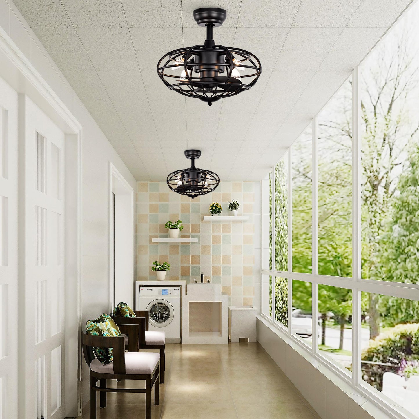 18.1" Caged Ceiling Fan with  Remote Control,Timer, 3 Speeds Indoor Ceiling Fan for Farmhouse, Bedroom Living Room(No include Bulbs)