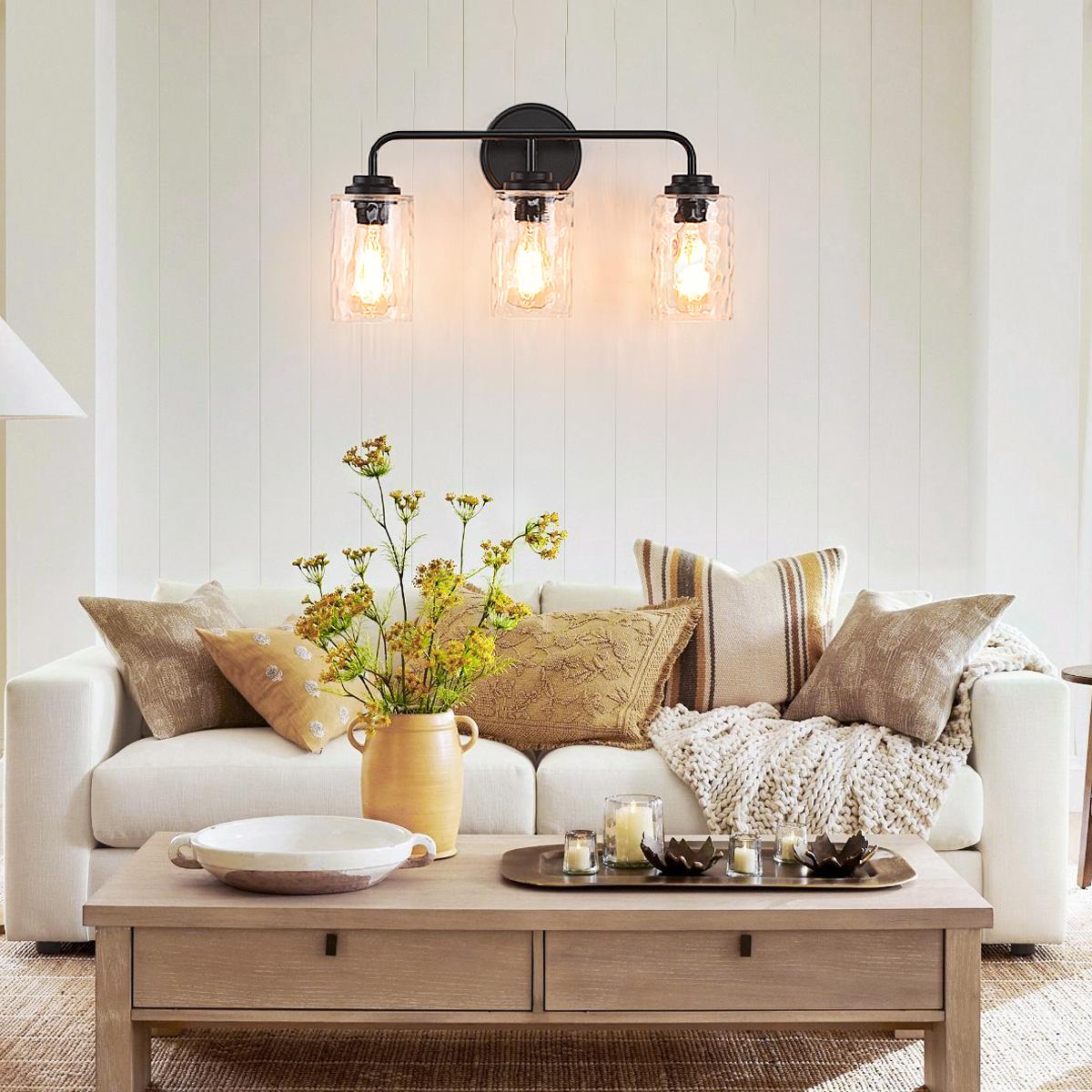 3-Light with Clear Glass Glacier Shade, Unique Hand-make Lampshade, Industrial Indoor Light Fixture for Bathroom Living Room Bedroom Over Kitchen Sink, E26 Socket [No Bulb]