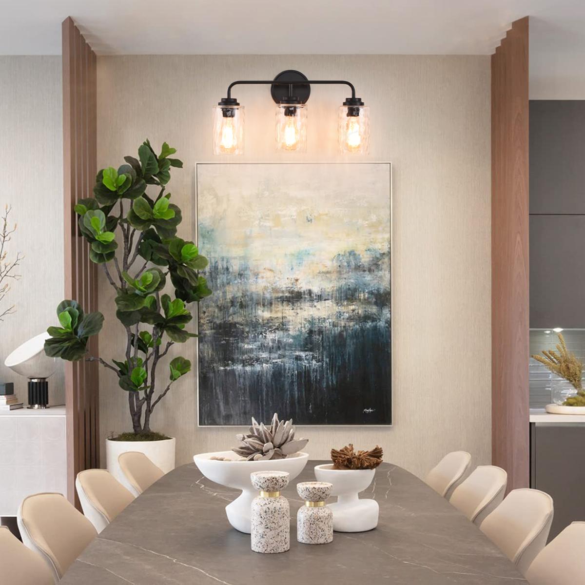 3-Light with Clear Glass Glacier Shade, Unique Hand-make Lampshade, Industrial Indoor Light Fixture for Bathroom Living Room Bedroom Over Kitchen Sink, E26 Socket [No Bulb]