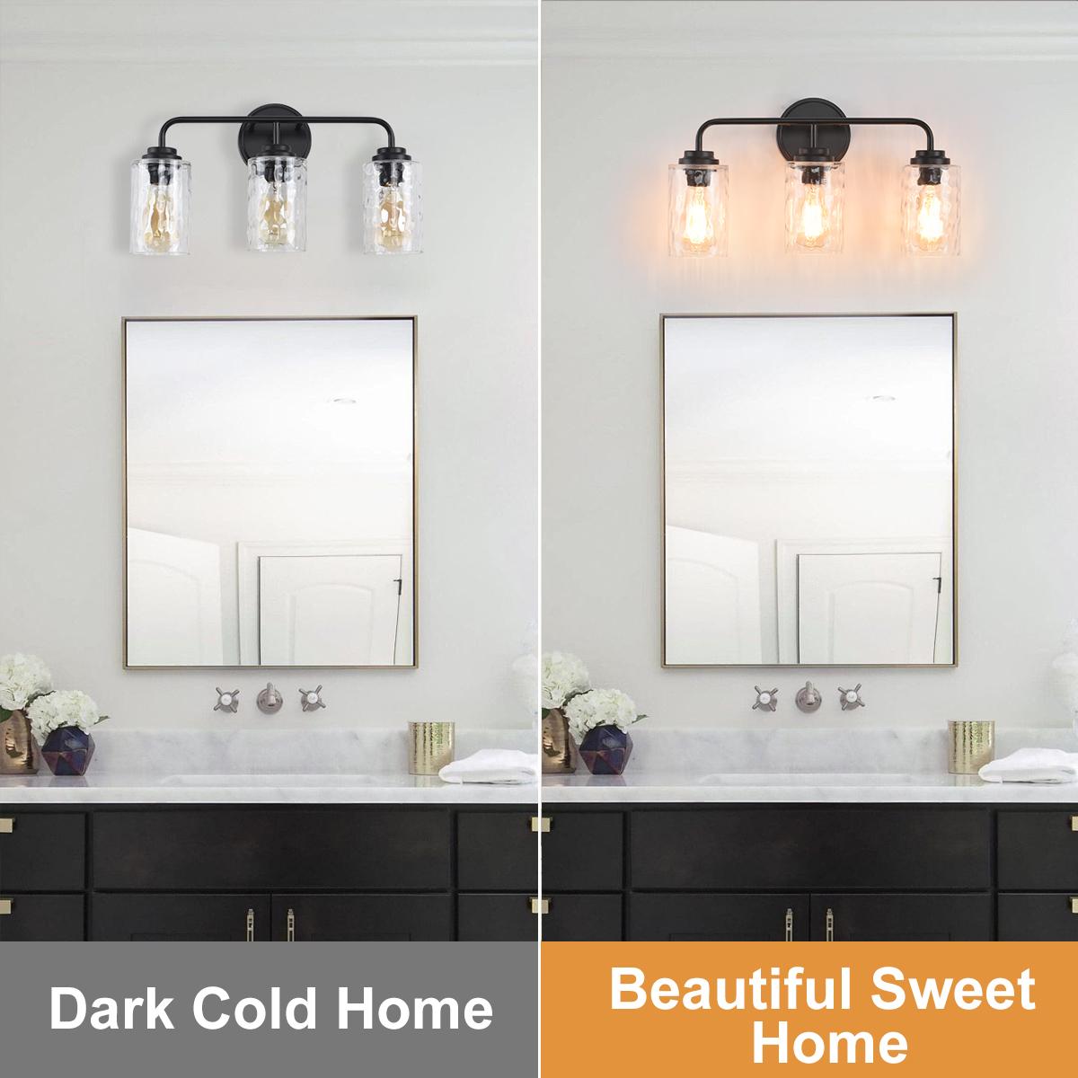 3-Light with Clear Glass Glacier Shade, Unique Hand-make Lampshade, Industrial Indoor Light Fixture for Bathroom Living Room Bedroom Over Kitchen Sink, E26 Socket [No Bulb]
