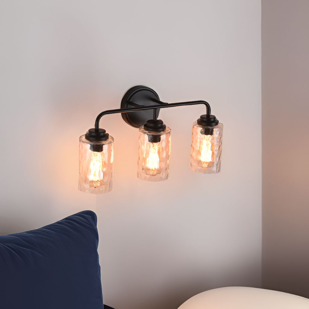 3-Light with Clear Glass Glacier Shade, Unique Hand-make Lampshade, Industrial Indoor Light Fixture for Bathroom Living Room Bedroom Over Kitchen Sink, E26 Socket [No Bulb]