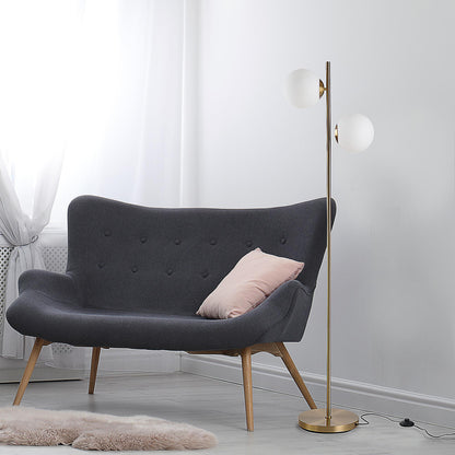 HOMCOM Floor Lamp w/ 2pcs Glass Lamp Shade Modern Portable Decorative Lamp, White
