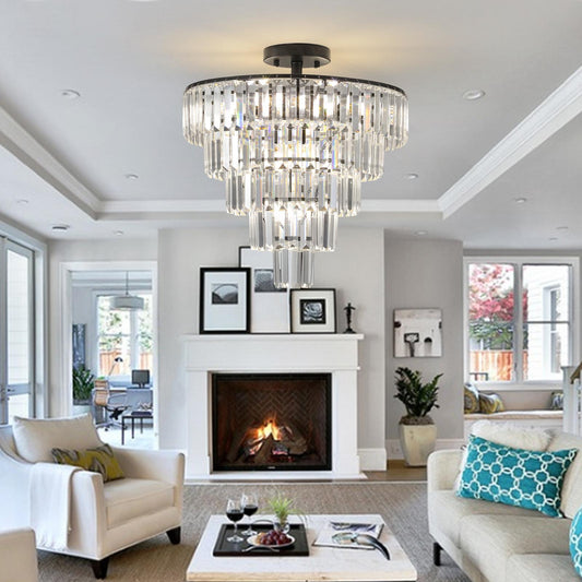 (Same as W1340110374/L5011) 20" Black Crystal Chandelier Ceiling Light, Modern Luxury 10-Light Flush Mount Light Fixture, Elegant Home Lighting for Living Room, Dining Room, Bedroom (No Bulbs)