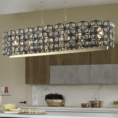 39" Contemporary Crystal and BlackGold Pendant Chandelier – Geometric Modern Light Fixture for Dining Room, Kitchen, or Living Room (Bulb Not Included)