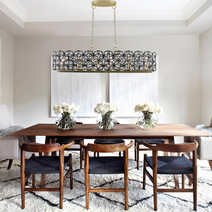 39" Contemporary Crystal and BlackGold Pendant Chandelier – Geometric Modern Light Fixture for Dining Room, Kitchen, or Living Room (Bulb Not Included)