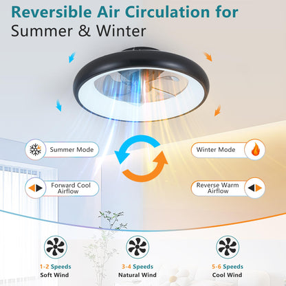 20" Black LED Ceiling Fan Light – Dimmable & Adjustable Color Temperature, APP & Remote Control, Modern Smart Ceiling Fan for Living Room, Bedroom, and Dining Room (Silent/6-Speed/Reversible/DC Motor)