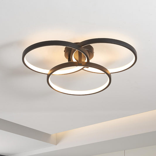 20" Modern Black LED Ceiling Light, 3-Ring Flush Mount Fixture for Living Room, Bedroom, or Dining Room, Sleek and Energy-Efficient Design, Easy Installation