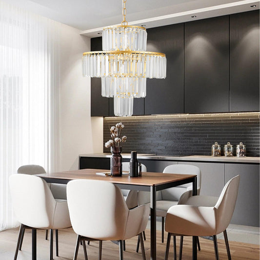 (Same as W1340126461/L5023) 20" Luxury 4-Tier Crystal Chandelier, 12-Light Gold Frame Pendant Light, Elegant Ceiling Lighting for Living Room, Dining Room, Bedroom (No Bulbs)